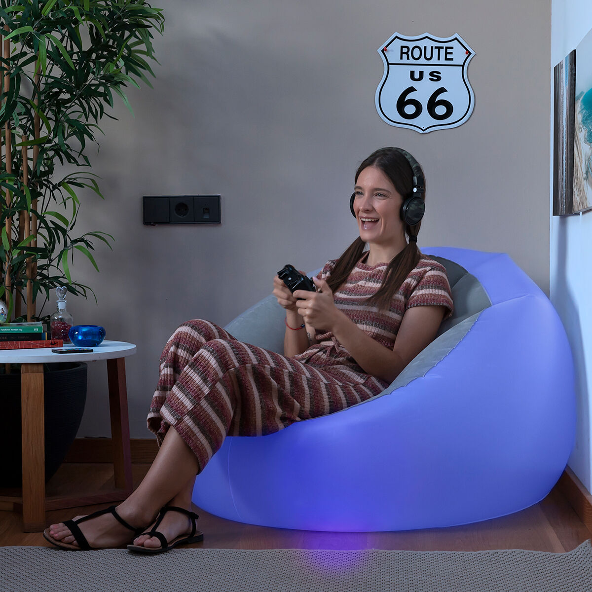 Innovagoods Opblaasbare Fauteuil Met Veelkleurige Lampjes En Afstandsbediening Chight Innovagoods