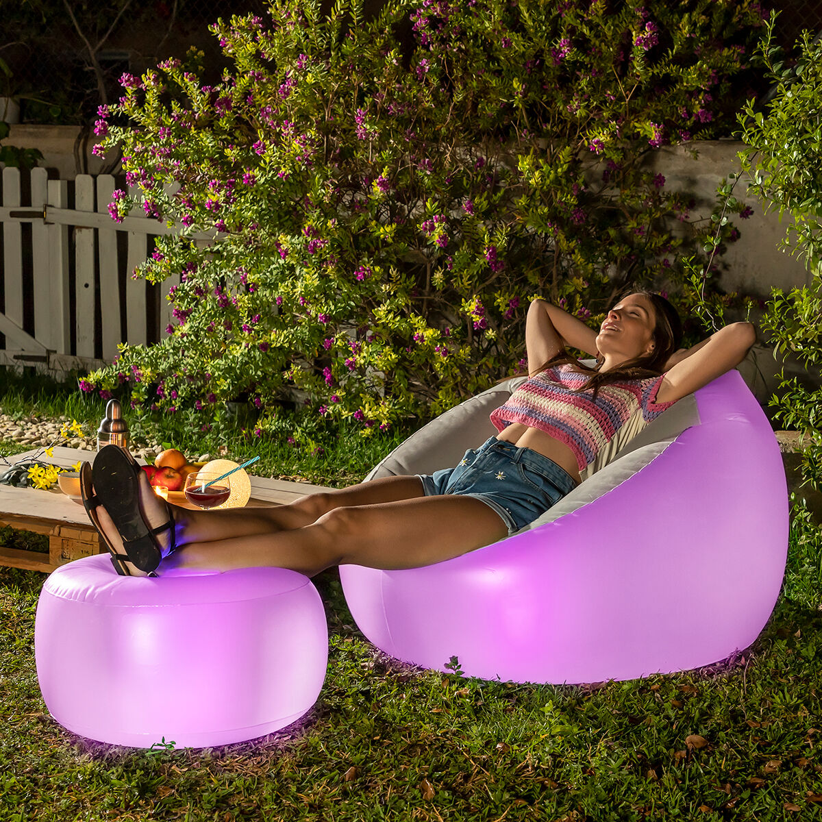 Innovagoods Opblaasbare Fauteuil Met Veelkleurige Lampjes En Afstandsbediening Chight Innovagoods