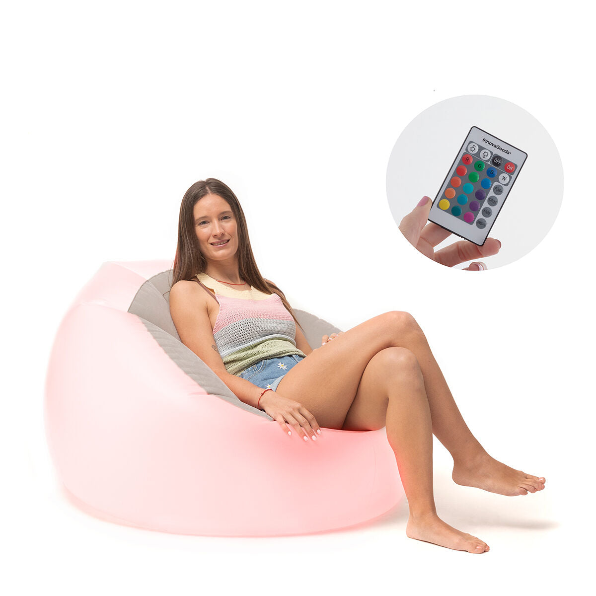 Innovagoods Opblaasbare Fauteuil Met Veelkleurige Lampjes En Afstandsbediening Chight Innovagoods