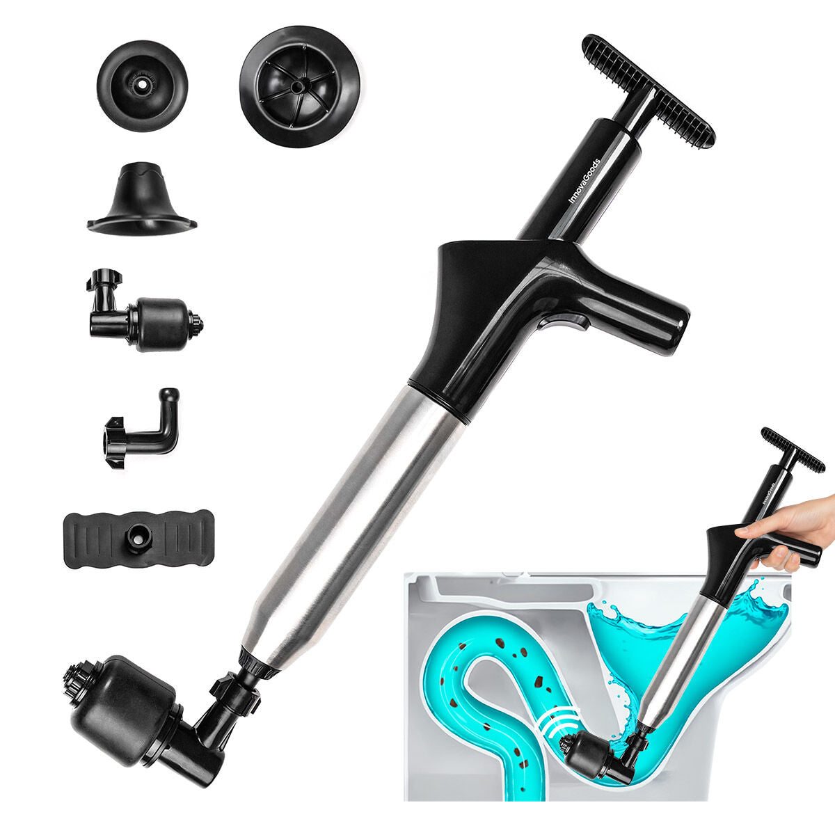 Innovagoods Hogedruk Persluchtontstopper Met Accessoires En 5-In-1 Manometer Jetpro Innovagoods