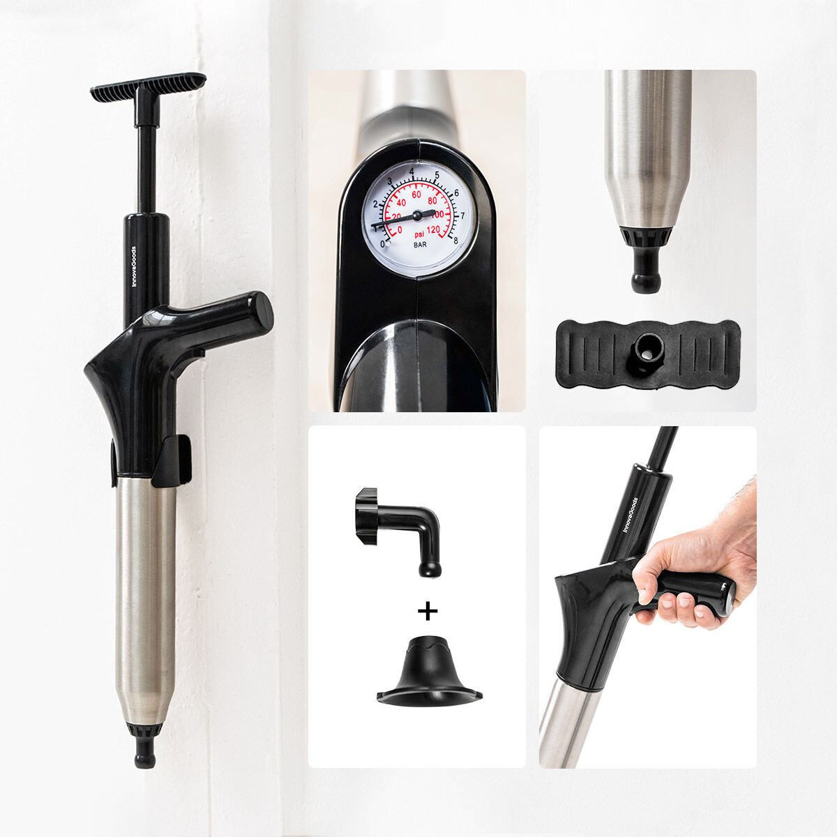 Innovagoods Hogedruk Persluchtontstopper Met Accessoires En 5-In-1 Manometer Jetpro Innovagoods